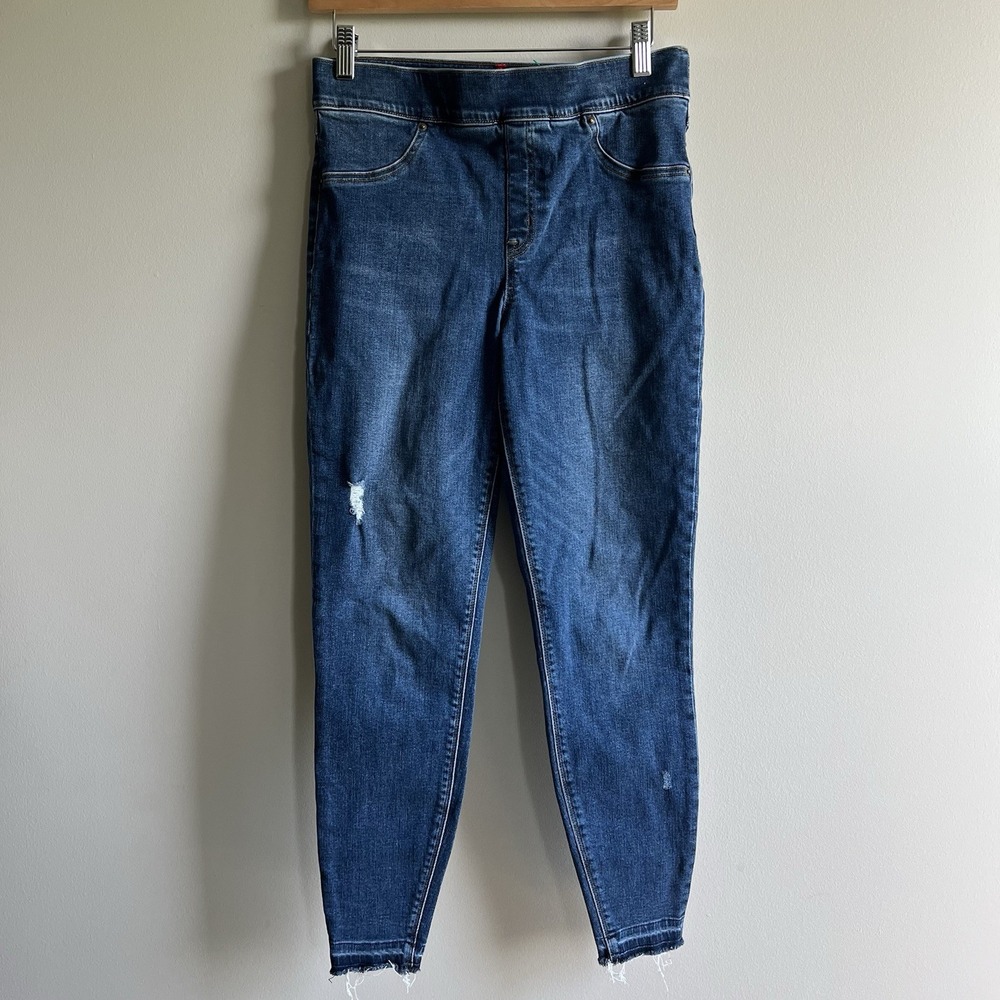 Spanx Women's Ankle Skinny Jeans Distressed Dark Wash Large High Waist